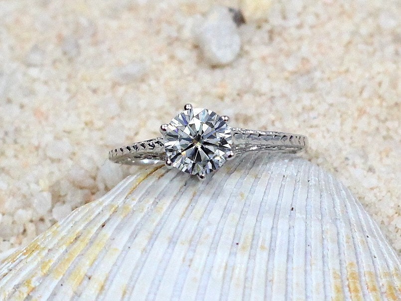 1ct Rhemba 6mm Moissanite Engagement Ring Antique Filigree BellaMoreDesign.com