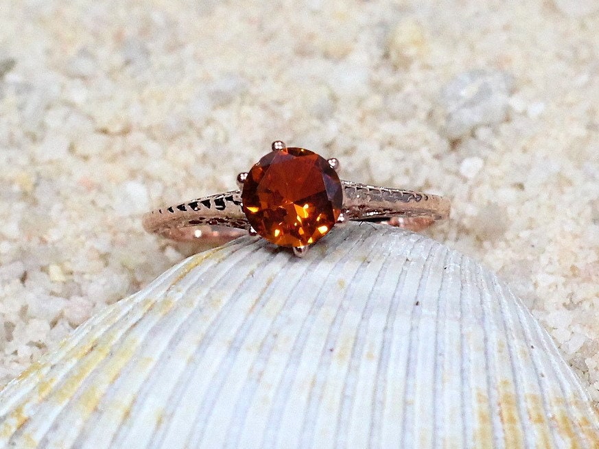 1ct Rhemba 6mm Orange Sapphire Engagement Ring, Antique, Filigree, Vintage BellaMoreDesign.com
