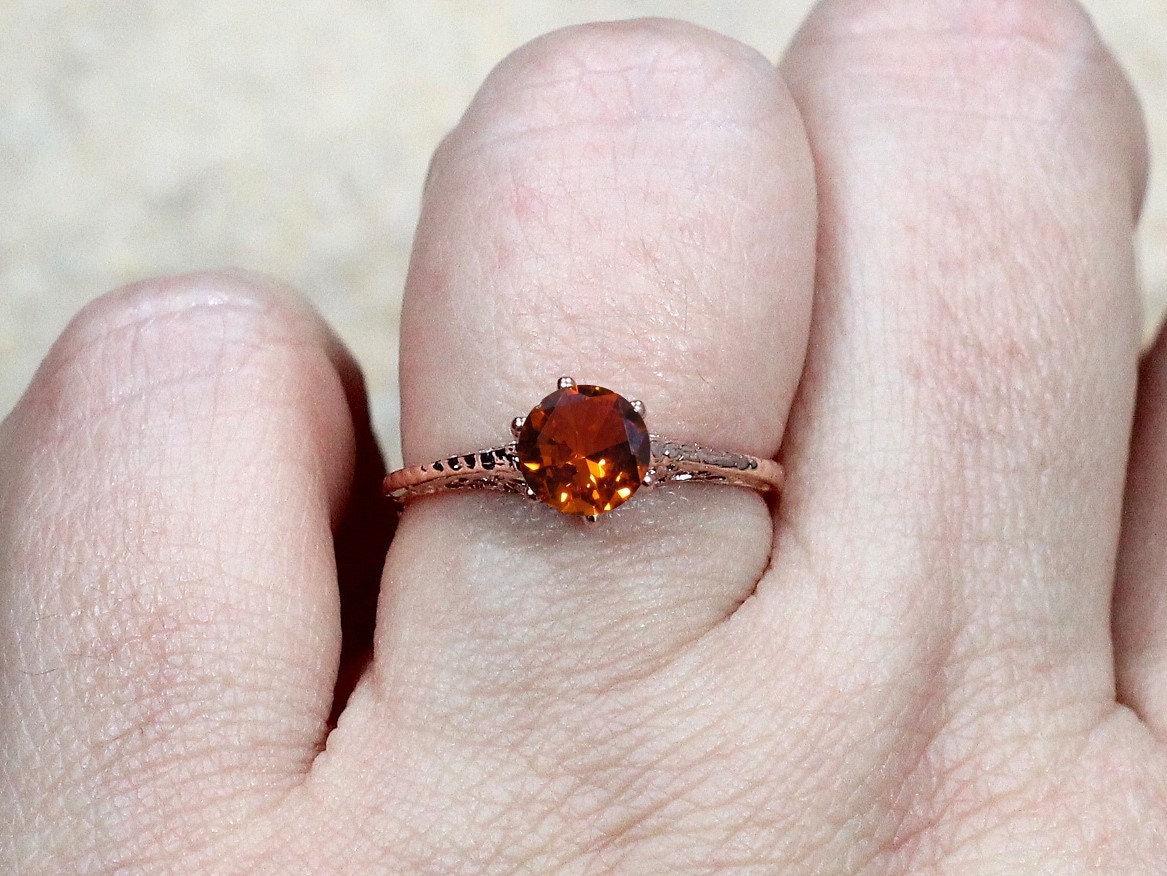 1ct Rhemba 6mm Orange Sapphire Engagement Ring, Antique, Filigree, Vintage BellaMoreDesign.com