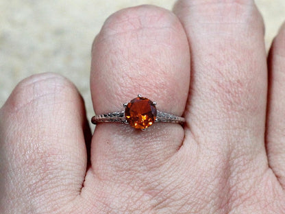1ct Rhemba 6mm Orange Sapphire Engagement Ring, Antique, Filigree, Vintage BellaMoreDesign.com
