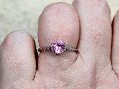 1ct Rhemba 6mm Pink Sapphire Engagement Ring, Antique, Filigree, Vintage BellaMoreDesign.com