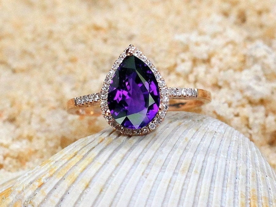 2.5ct Goccia 10x7mm Alexandrite Sapphire Diamonds Pear Engagement Ring & Pear Halo BellaMoreDesign.com