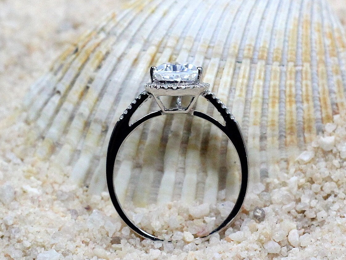 2.5ct Goccia 10x7mm Peach Sapphire & Diamonds Engagement Ring Pear drop Cut Halo BellaMoreDesign.com