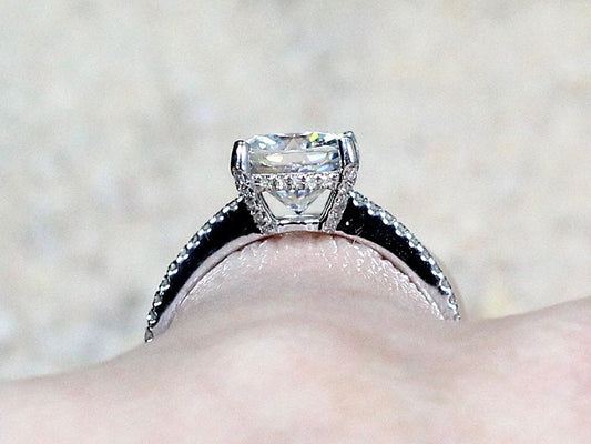 2.5ct Lab Grown Diamond Engagement Ring, Cushion Cut Lab Diamond Ring, 8mm Lab Created Diamond, Theia BellaMoreDesign.com