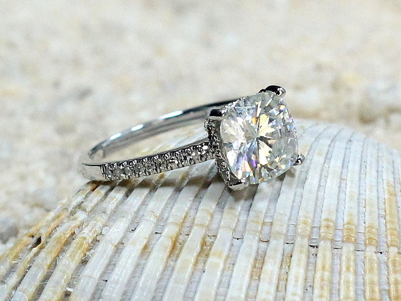 2.5ct Moissanite Cushion Engagement Ring, Simulated Diamond, Basket prongs, Theia, 8mm, Bridal Gold Ring, Custom Ring, Cushion Cut Ring BellaMoreDesign.com