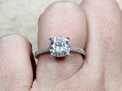 2.5ct Moissanite Cushion Engagement Ring, Simulated Diamond, Basket prongs, Theia, 8mm, Bridal Gold Ring, Custom Ring, Cushion Cut Ring BellaMoreDesign.com