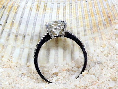 2.5ct Theia 8mm White Sapphire & Diamonds Accent Engagement Ring Cushion Basket Prongs BellaMoreDesign.com