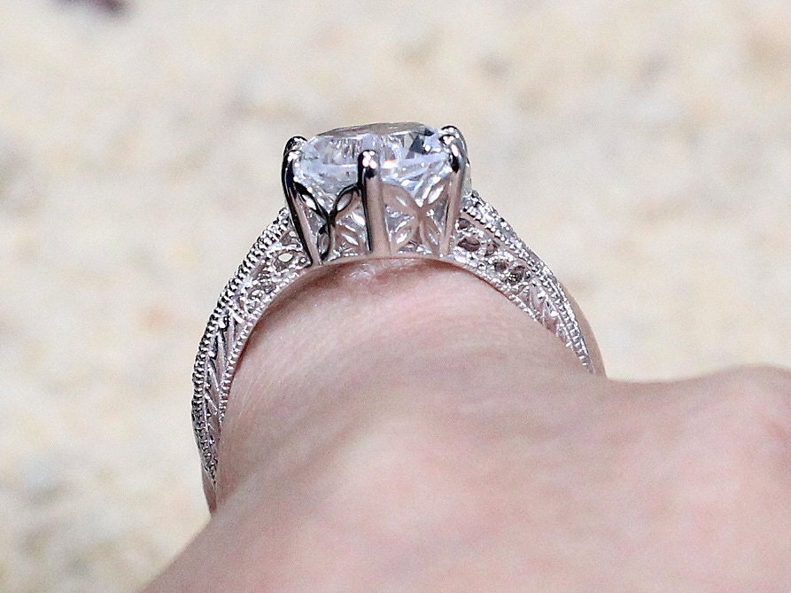 2.75ct Lab Grown Diamond Engagement Ring, Lab Created Diamond, Filigree Rings, Miligrain Rings, Vintage Rings, Polymnia BellaMoreDesign.com