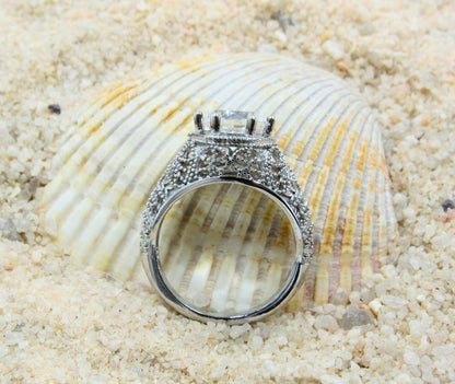 White Sapphire Engagement Ring, Antique Vintage Style Ring, Filigree detail Ring, 2cts 8mm, Ready to Ship