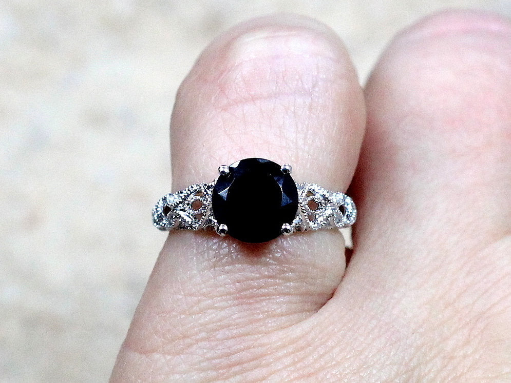 2ct Andromeda 8mm Black Spinel Engagement Ring, Vintage, Antique, Filigree BellaMoreDesign.com