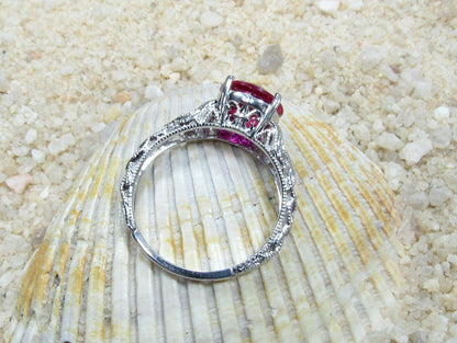 2ct Andromeda 8mm Ruby Engagement Ring, Antique, Style Filigree, Filigree, Milgrain BellaMoreDesign.com