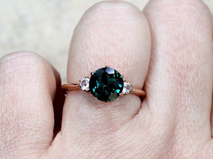 2ct Cupid 8mm Emerald White Sapphire 3 Gem Stone Engagement Ring BellaMoreDesign.com