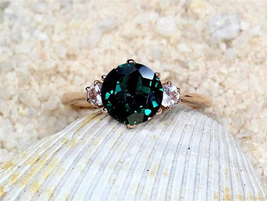 2ct Cupid 8mm Emerald White Sapphire 3 Gem Stone Engagement Ring BellaMoreDesign.com