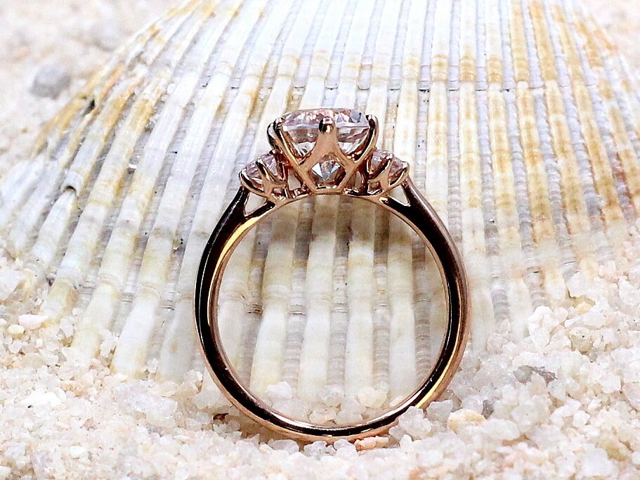 2ct Cupid 8mm Grey & White Moissanite 3 Gem Stone Round Engagement Ring, Round Moissanite Ring, Ring for her BellaMoreDesign.com