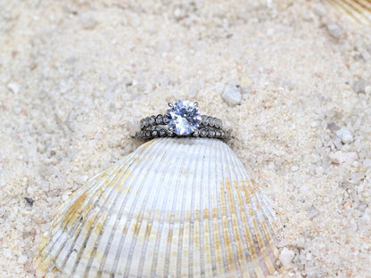 2ct Ferarelle 8mm White Sapphire & Diamond Accent Wedding Set Rings. BellaMoreDesign.com