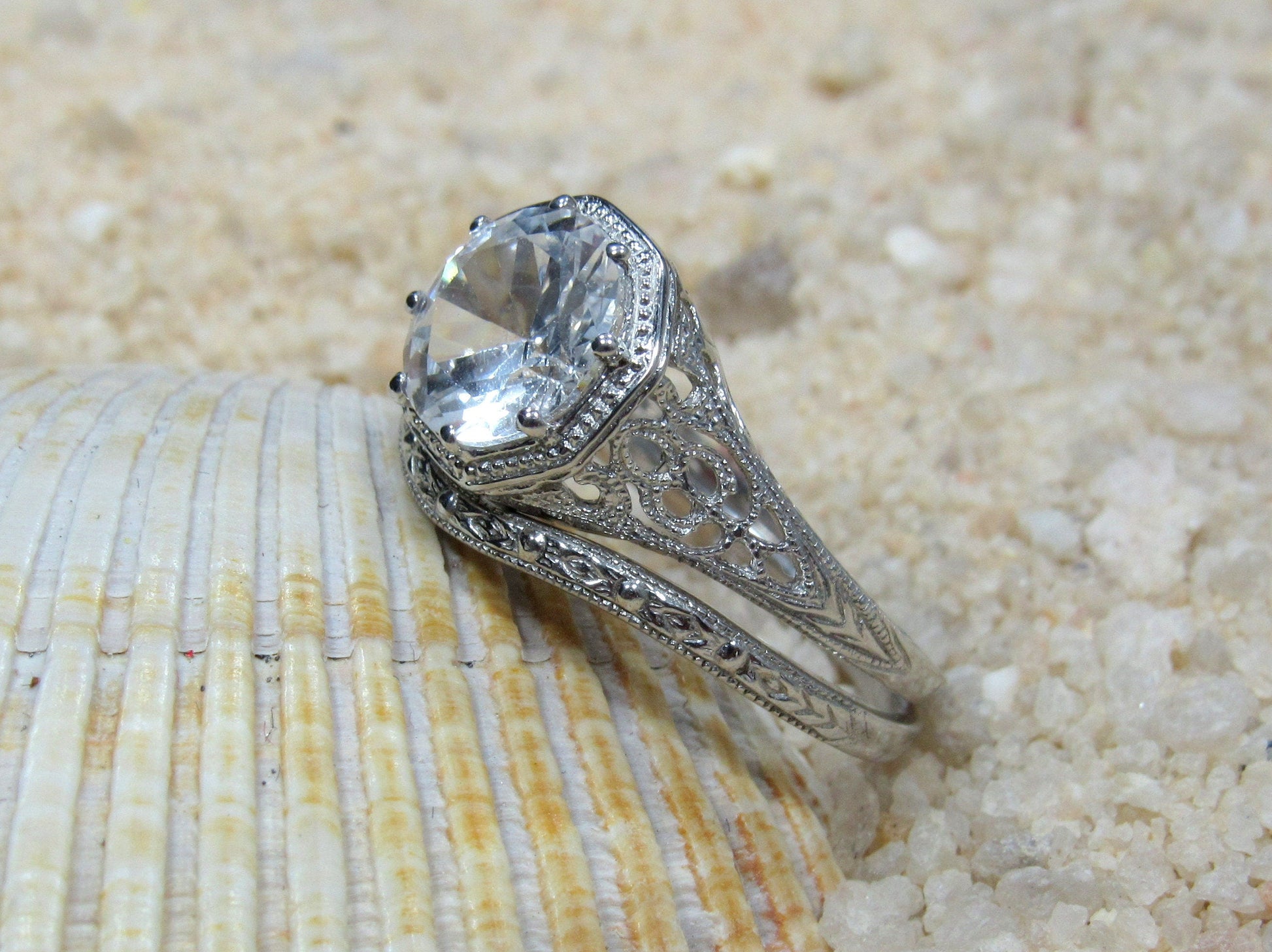 2ct Fides 8mm Alexandrite Sapphire Engagement Ring Set, Vintage, Antique, Filigree, Wedding Band Set BellaMoreDesign.com
