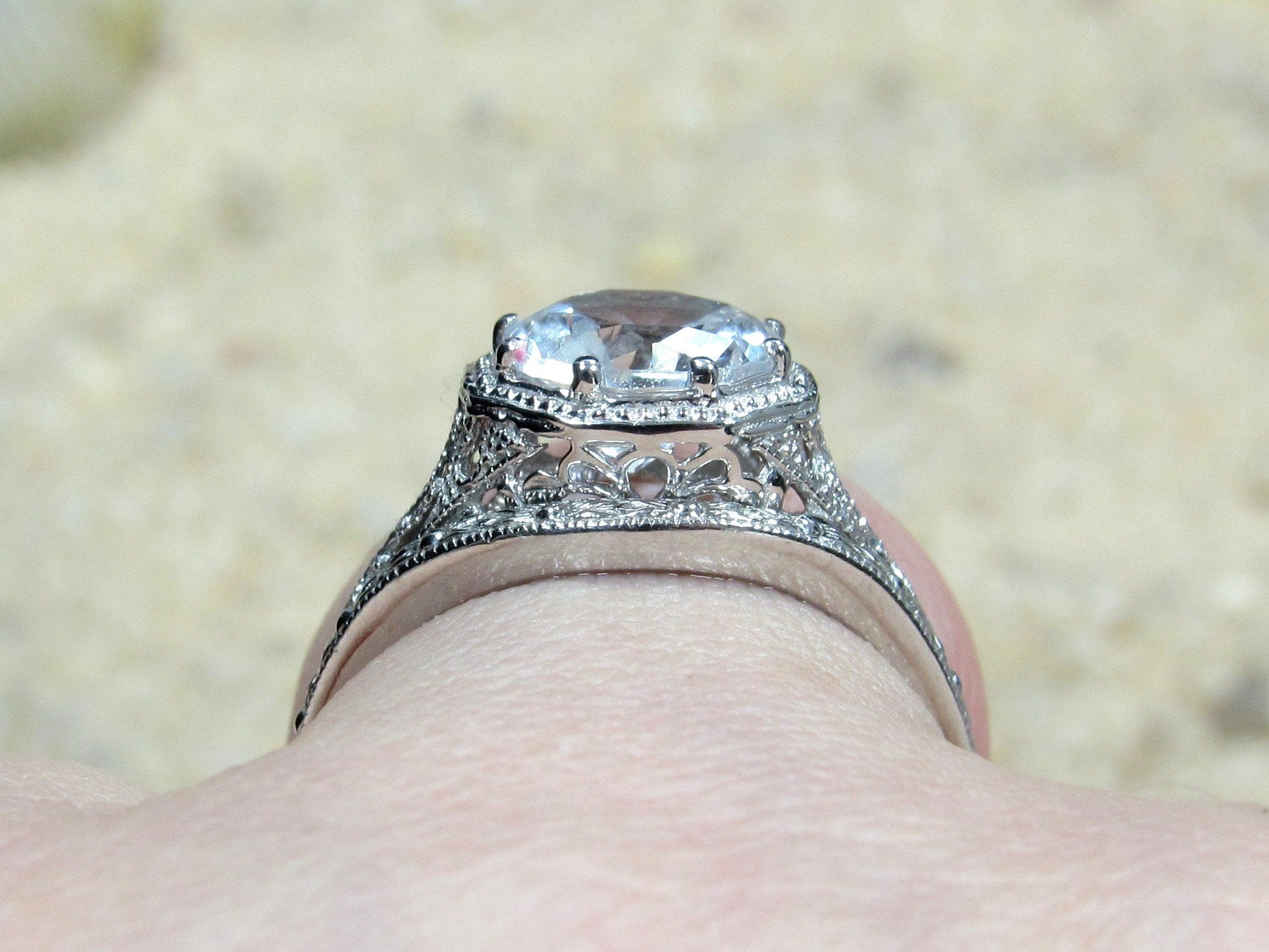 2ct Fides 8mm Alexandrite Sapphire Engagement Ring Set, Vintage, Antique, Filigree, Wedding Band Set BellaMoreDesign.com