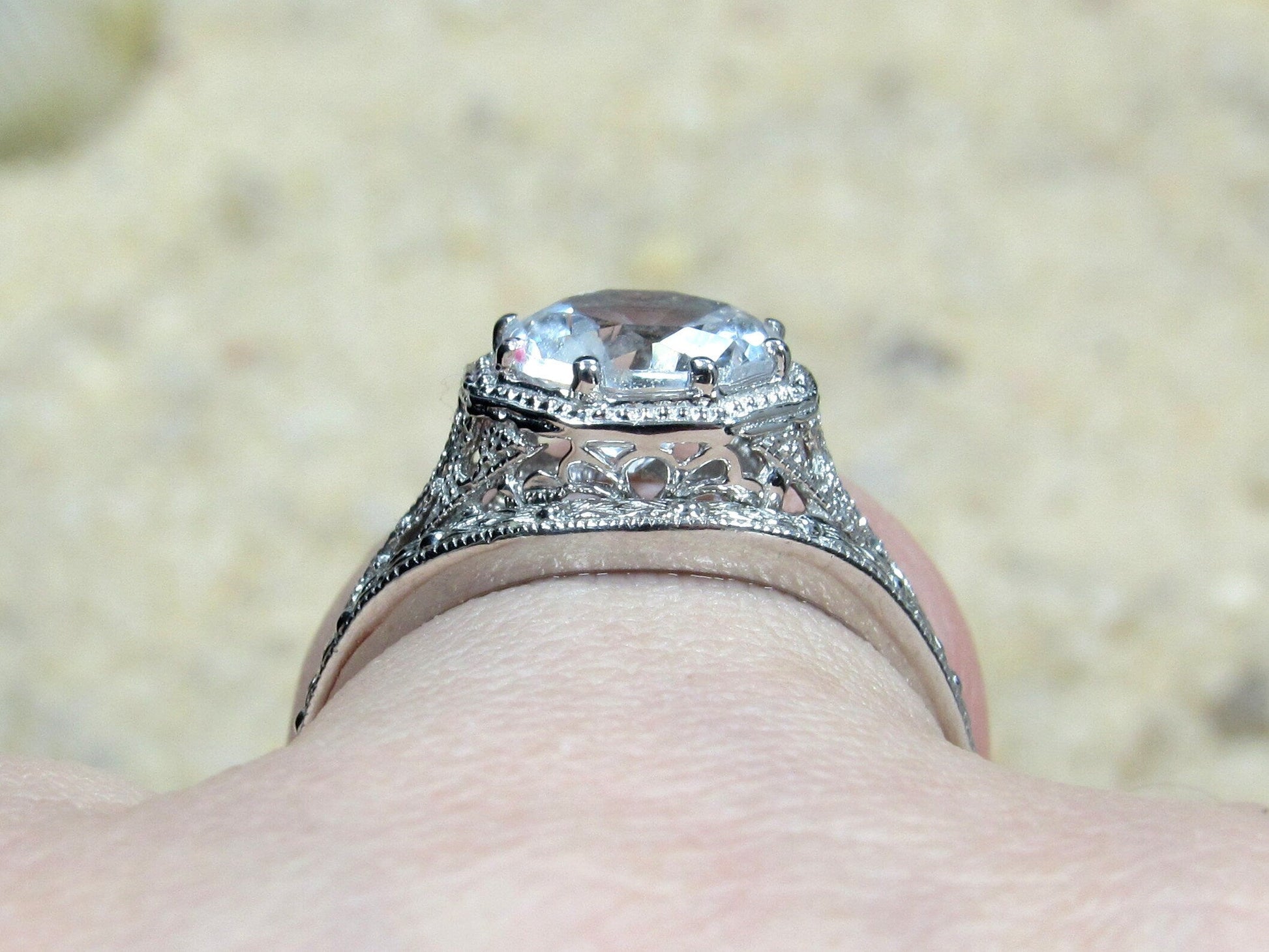2ct Fides 8mm Moissanite Engagement Ring Set, Vintage, Antique, Filigree, Wedding Band Set BellaMoreDesign.com