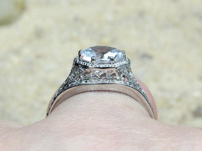 2ct Fides 8mm Moonstone Engagement Ring Set, Vintage, Antique, Filigree, Wedding Band Set BellaMoreDesign.com