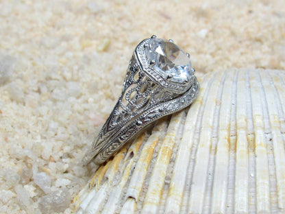 2ct Fides 8mm Moonstone Engagement Ring Set, Vintage, Antique, Filigree, Wedding Band Set BellaMoreDesign.com