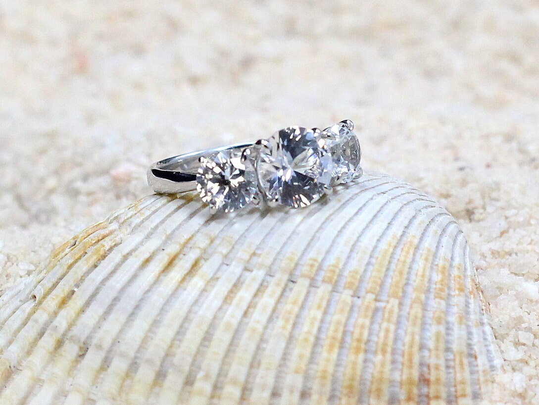 2ct Jubilee 8mm Ruby & White Sapphire Engagement Ring, 3 GemStone Ring, Jubilee, Promise ring, Gift for her BellaMoreDesign.com