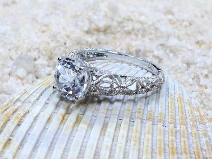 2ct Lab Created Diamond Ring, 8mm Lab Diamond, Antique Rings, Filigree Rings, Vintage Rings, Lab Grown Diamond, Andromeda BellaMoreDesign.com