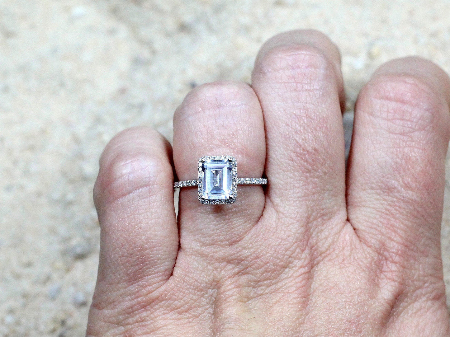 2ct Lab Created Diamond Ring, Lab Diamond Band, Lab Grown Diamond Emerald Cut Ring, Lab Diamond Halo Ring , Ione BellaMoreDesign.com