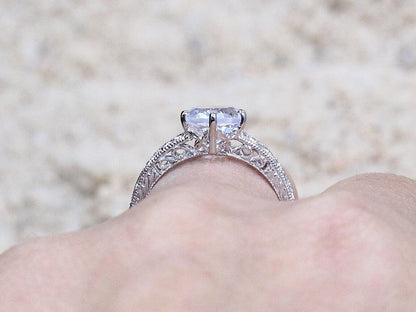 2ct Lab Grown Diamond Engagement Ring, 8mm Lab Created Diamond , Antique Rings, Filigree Rings, Milgrain Rings, Polymnia BellaMoreDesign.com