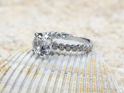 2ct Lab Grown Diamond Engagement Ring, Lab Created Diamond Eternity Band, Milgrain Rings, 8mm Lab Diamond Ring, Ferarelle, BellaMoreDesign.com