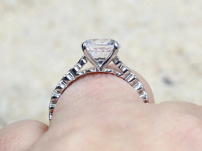 2ct Lab Grown Diamond Engagement Ring, Lab Created Diamond Eternity Band, Milgrain Rings, 8mm Lab Diamond Ring, Ferarelle, BellaMoreDesign.com