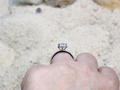 2ct Lab Grown Diamond Ring, Lab Diamond Halo Engagement Ring, Lab Created Diamond Emerald Cut Ring, Ione BellaMoreDesign.com