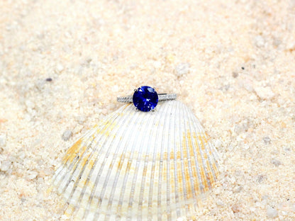 2ct Pistis 8mm Blue Sapphire Engagement Ring, Half Eternity Diamond Band BellaMoreDesign.com
