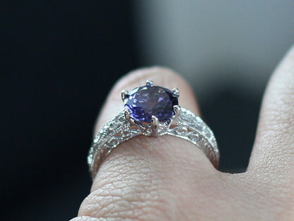 2ct Polymnia 8mm Alexandrite Sapphire Engagement Ring, Antique, Filigree, Vintage BellaMoreDesign.com