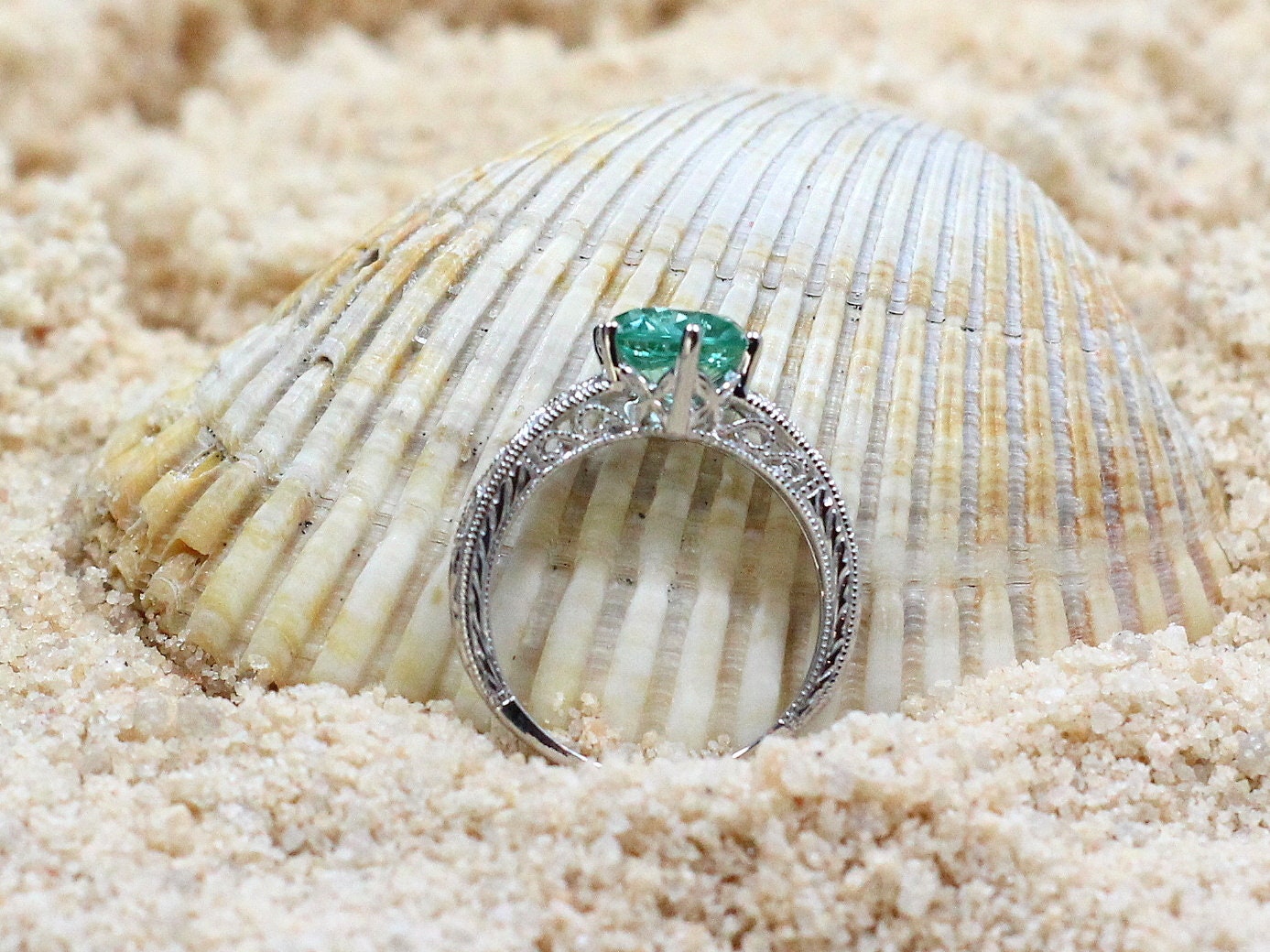 2ct Polymnia 8mm Emerald Engagement Ring, Antique, Filigree, Vintage BellaMoreDesign.com