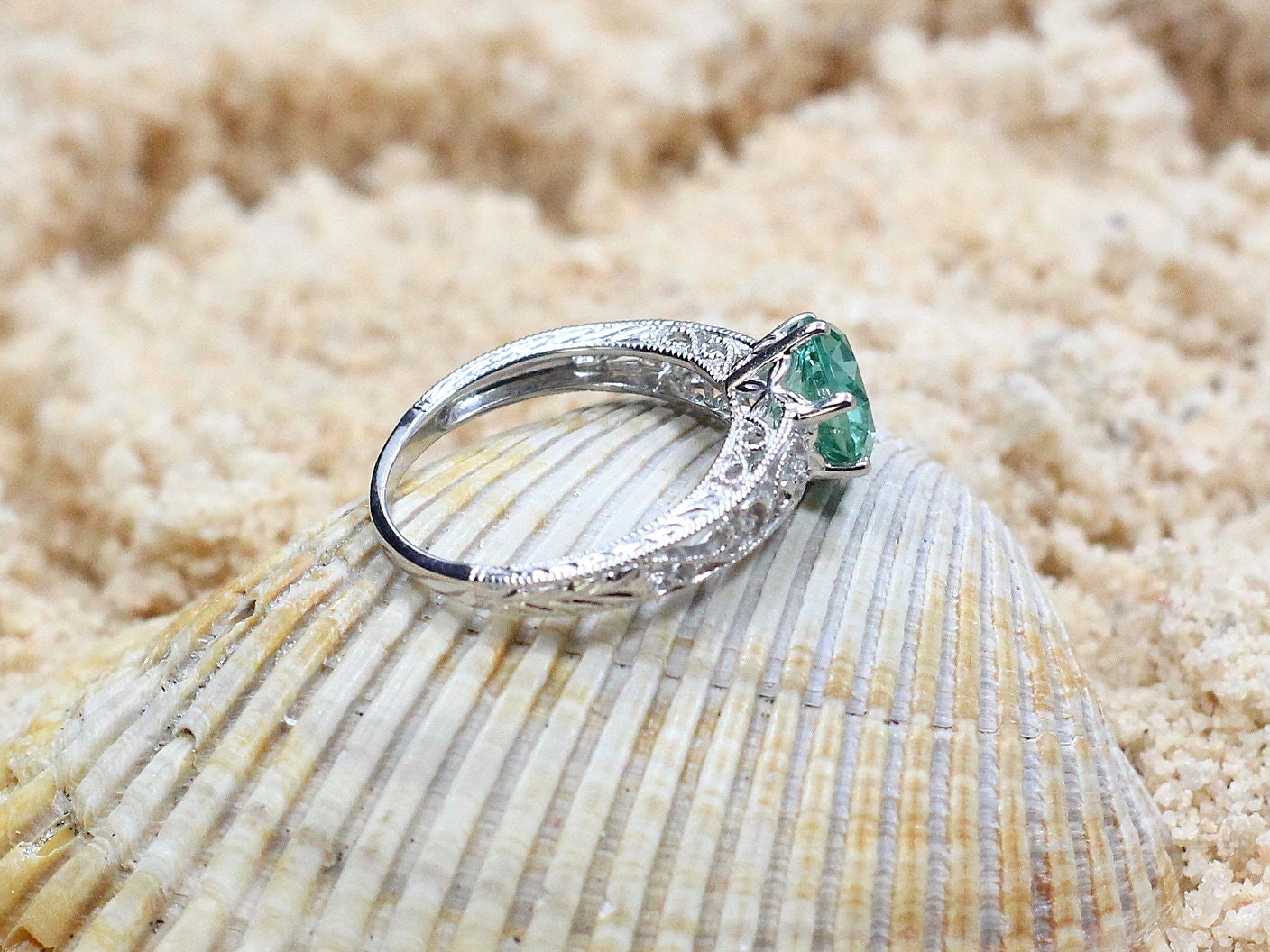 2ct Polymnia 8mm Emerald Engagement Ring, Antique, Filigree, Vintage BellaMoreDesign.com