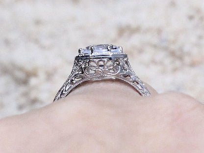 2ct Round Orange Sapphire Engagement Ring, Filigree Ring, Miligrain Ring, Antique Ring, Custom Ring, Bridal Gold Ring, Proposal Ring, Fides BellaMoreDesign.com