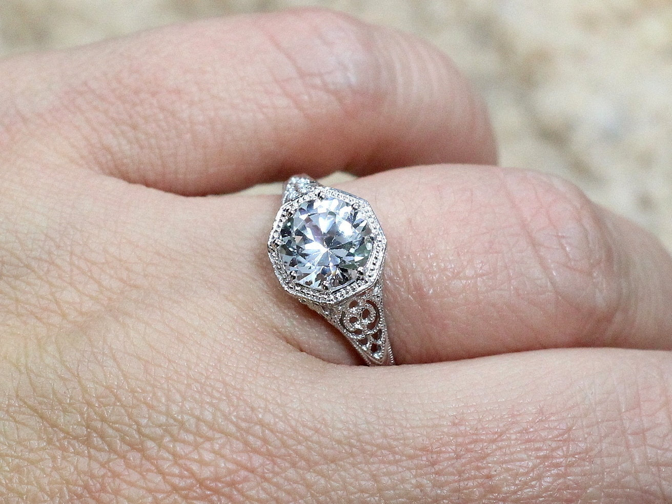 2ct Round Orange Sapphire Engagement Ring, Filigree Ring, Miligrain Ring, Antique Ring, Custom Ring, Bridal Gold Ring, Proposal Ring, Fides BellaMoreDesign.com
