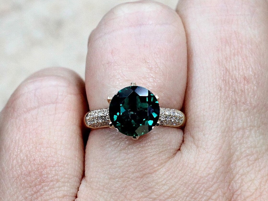 3ct 9mm Emerald Engagement Ring,Diamonds prongs, Crown Jewel BellaMoreDesign.com