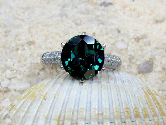 3ct 9mm Emerald Engagement Ring,Diamonds prongs, Crown Jewel BellaMoreDesign.com