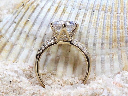 3ct 9mm White Sapphire Engagement Ring, Diamond prongs, Crown Jewel, High Profile BellaMoreDesign.com