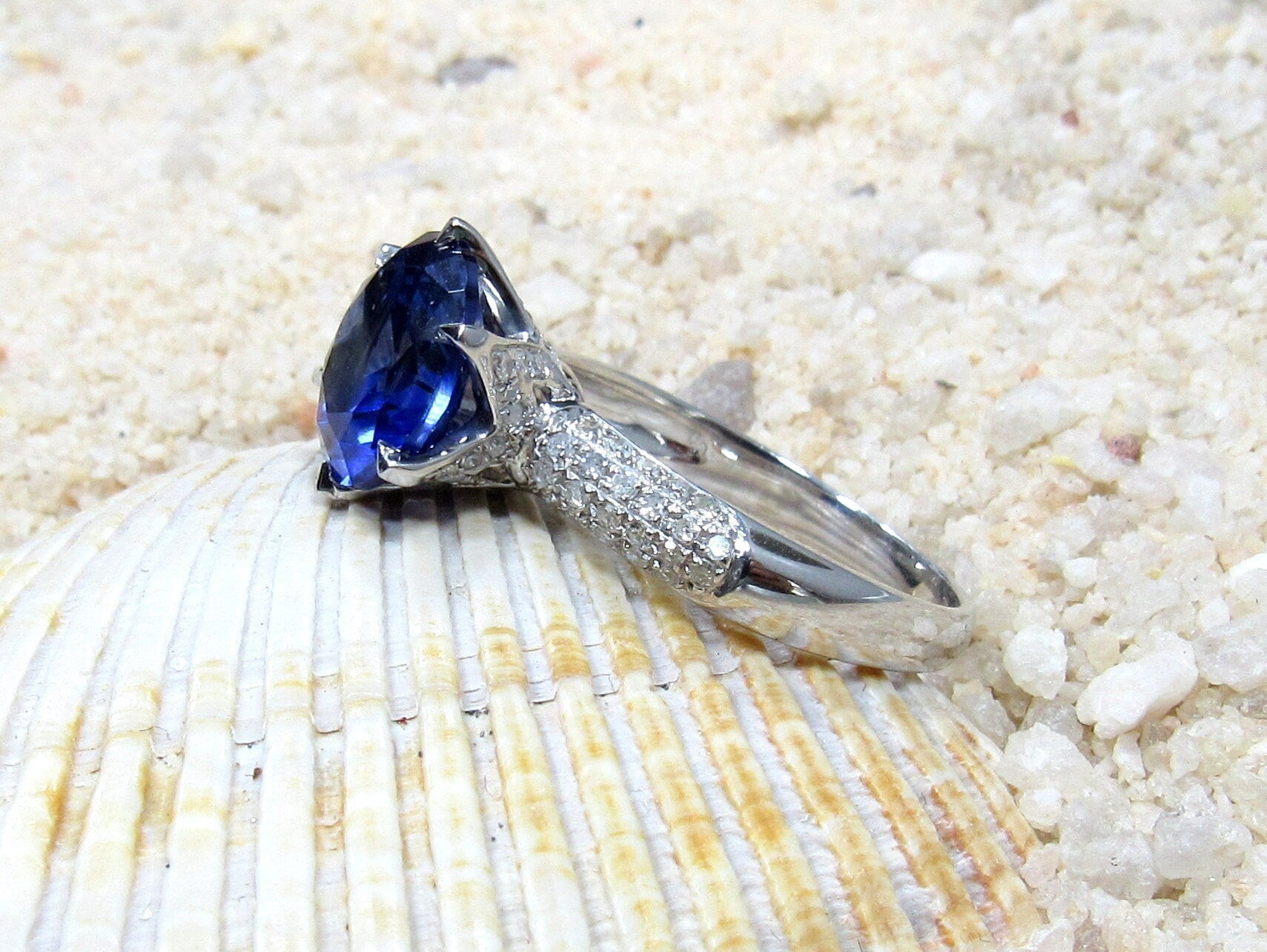 3ct Blue Sapphire Crown Jewel 9mm Engagement Ring BellaMoreDesign.com