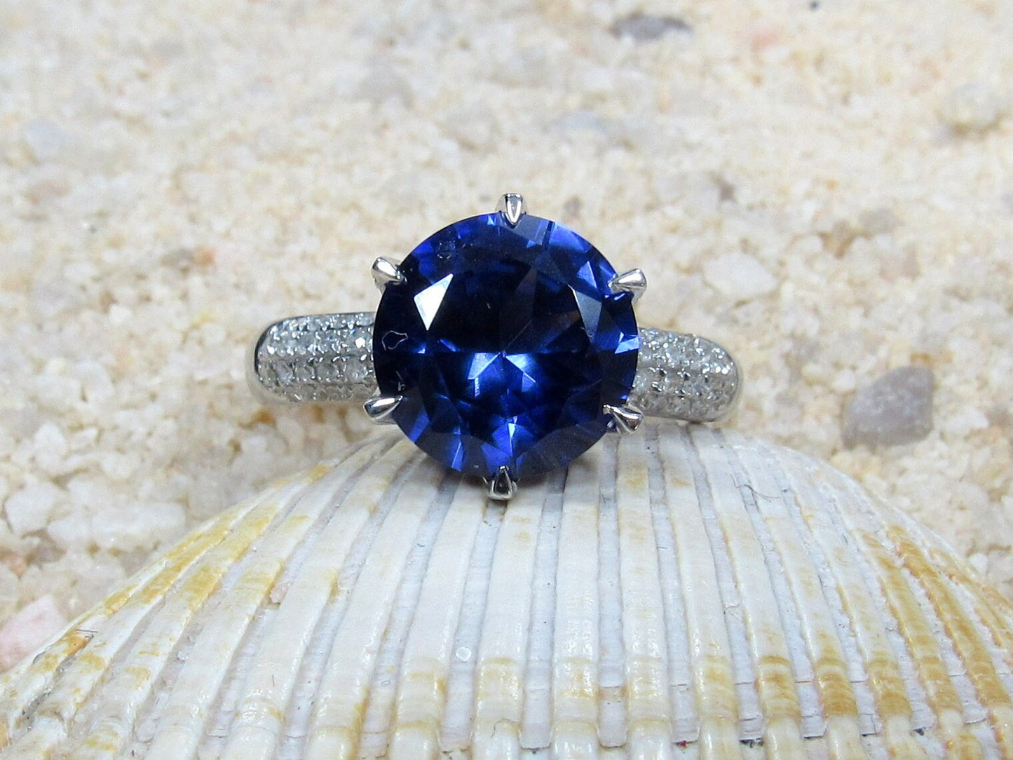3ct Blue Sapphire Crown Jewel 9mm Engagement Ring BellaMoreDesign.com