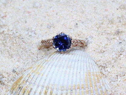 3ct Blue Sapphire Engagement Ring, Blue Sapphire Ring, Filigree Ring, Milgrain Ring, Polymnia, Vintage Ring, Sapphire Ring, Wedding Ring BellaMoreDesign.com