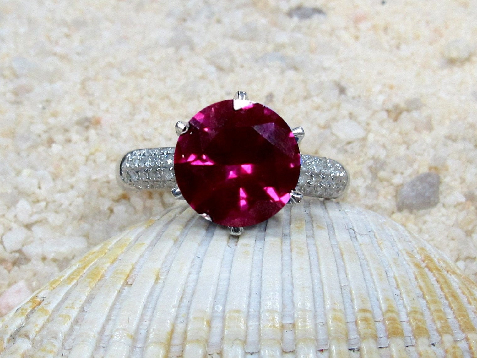3ct Crown Jewel 9mm Round High Profile Ruby & Diamonds prongs Engagement Ring BellaMoreDesign.com