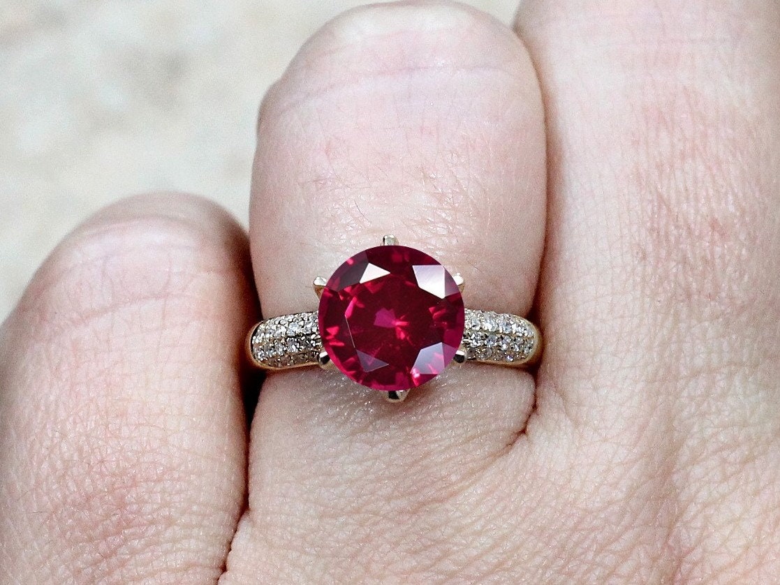 3ct Crown Jewel 9mm Round High Profile Ruby & Diamonds prongs Engagement Ring BellaMoreDesign.com