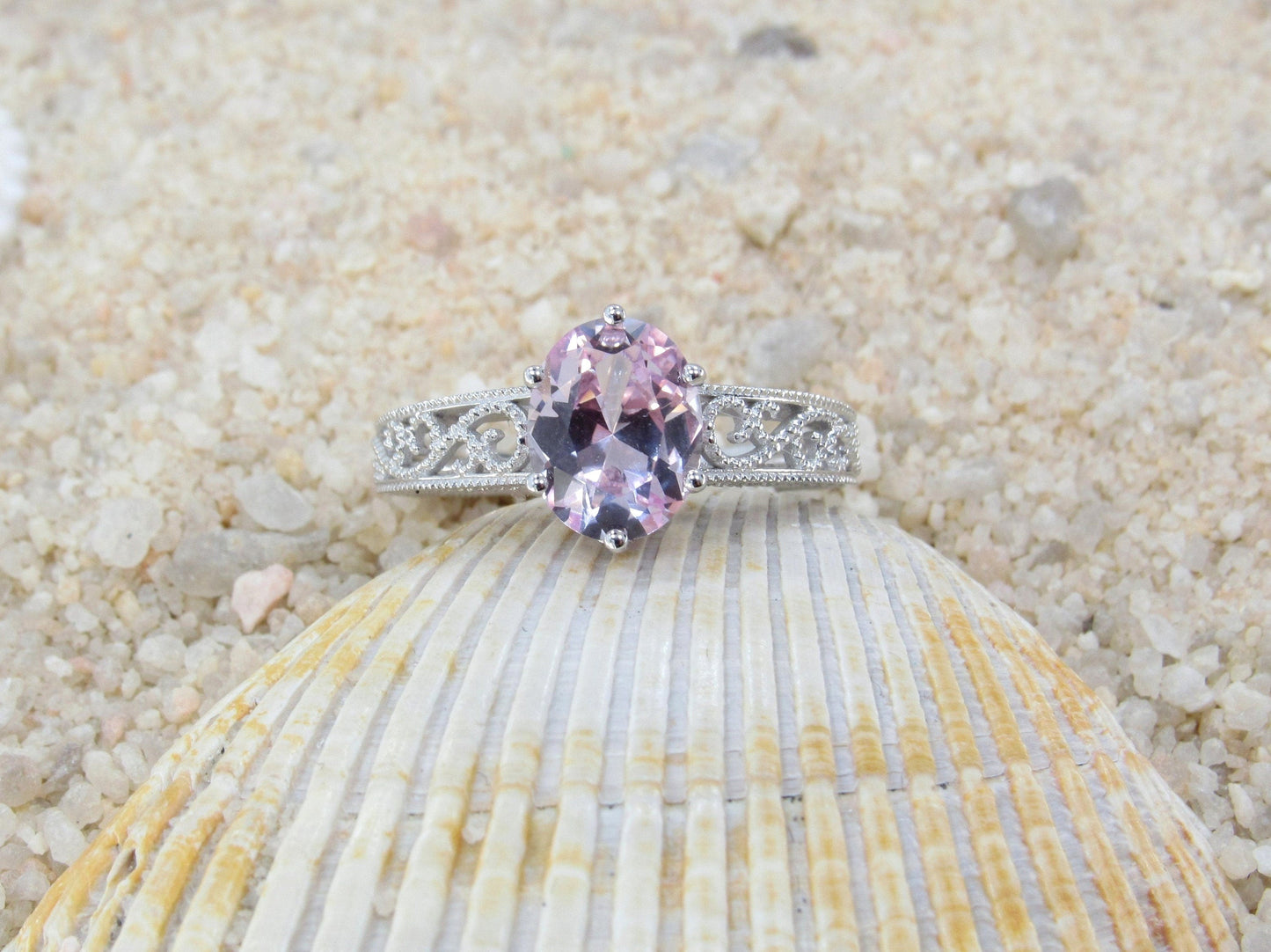 3ct Peach Sapphire Oval Engagement Ring, Vintage Ring, Antique Ring, Filigree Ring, Polymnia, 9x7mm, Promise Ring, Bridal Gold Ring BellaMoreDesign.com