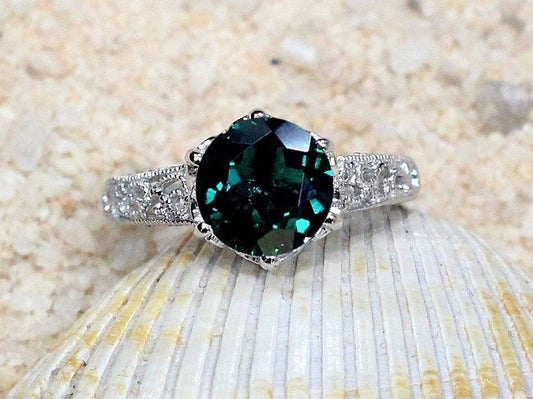 3ct Polymnia 9mm Emerald Engagement Ring, Vintage, Filigree, Miligrain BellaMoreDesign.com