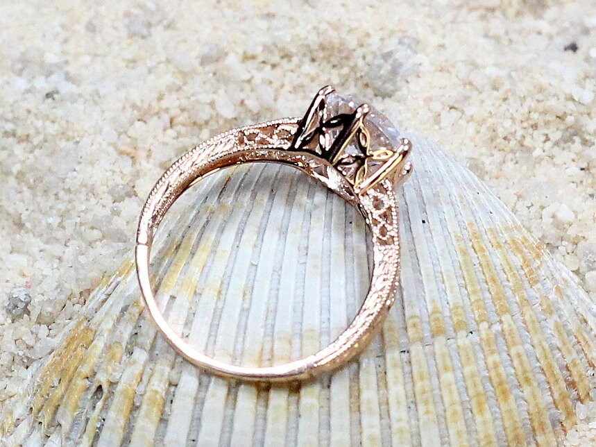 3ct Polymnia 9mm Pink Sapphire Engagement Ring, Vintage, Filigree, Miligrain BellaMoreDesign.com