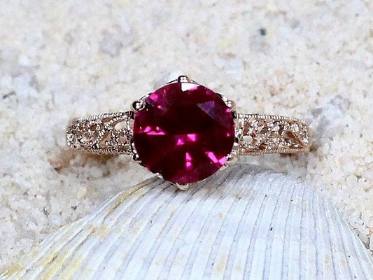 3ct Polymnia 9mm Ruby Filigree Miligrain Vintage Engagement Ring BellaMoreDesign.com