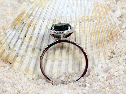 3ct Pricus 9mm Emerald Engagement Ring & Diamonds Round Halo BellaMoreDesign.com